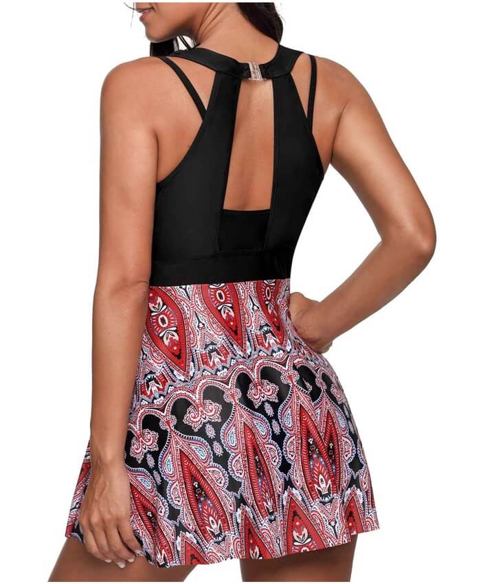 Lace Panel Printed Swimdress and Black Shorts